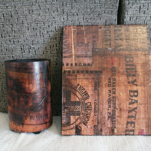 Cutting Board Tray Utensil Crock Set Decoupage Wood Wooden Matching Set Crates - Picture 1 of 6